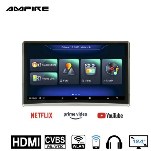 Ampire AMX124 - Ampire 12.4" RSE-Monitor mit Kopfstützen-Halterung, HDMI In/Out