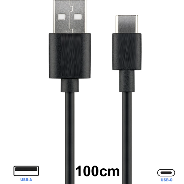 Ampire W45735 - Ampire USB-A Kabel auf USB-C Stecker, 1m, schwarz